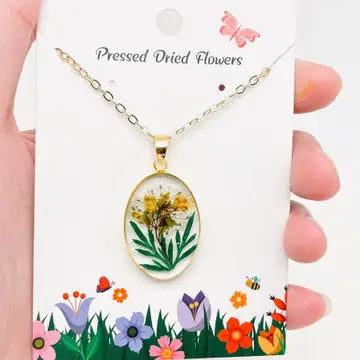 Oval Pressed Flower Necklace