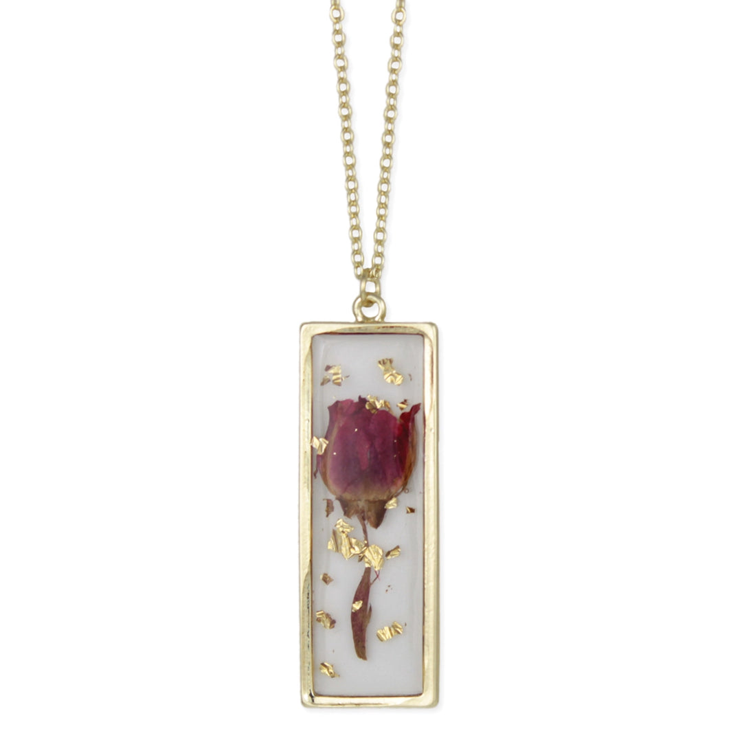 Gold Bar + Red Dried Flower Necklace