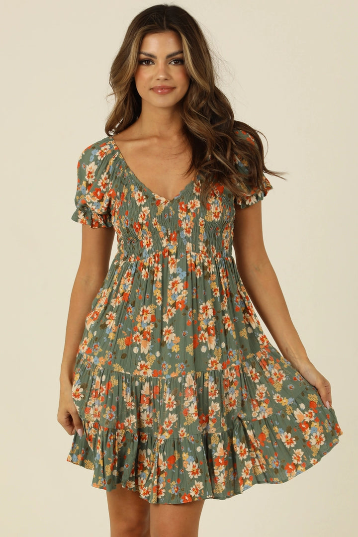 Sage + Floral Mini Dress