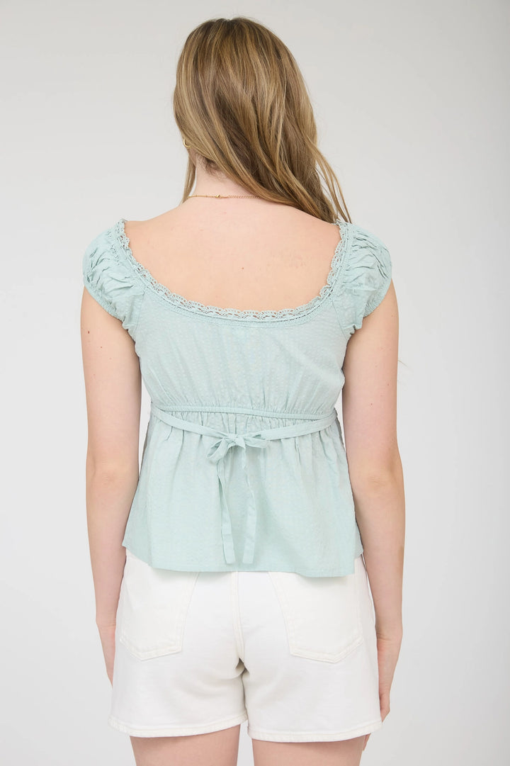 Stripe Lace Short Sleeve Top