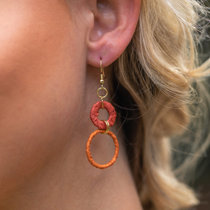 Sachi Raffia Rings Earrings - Rust Large + Small Rings