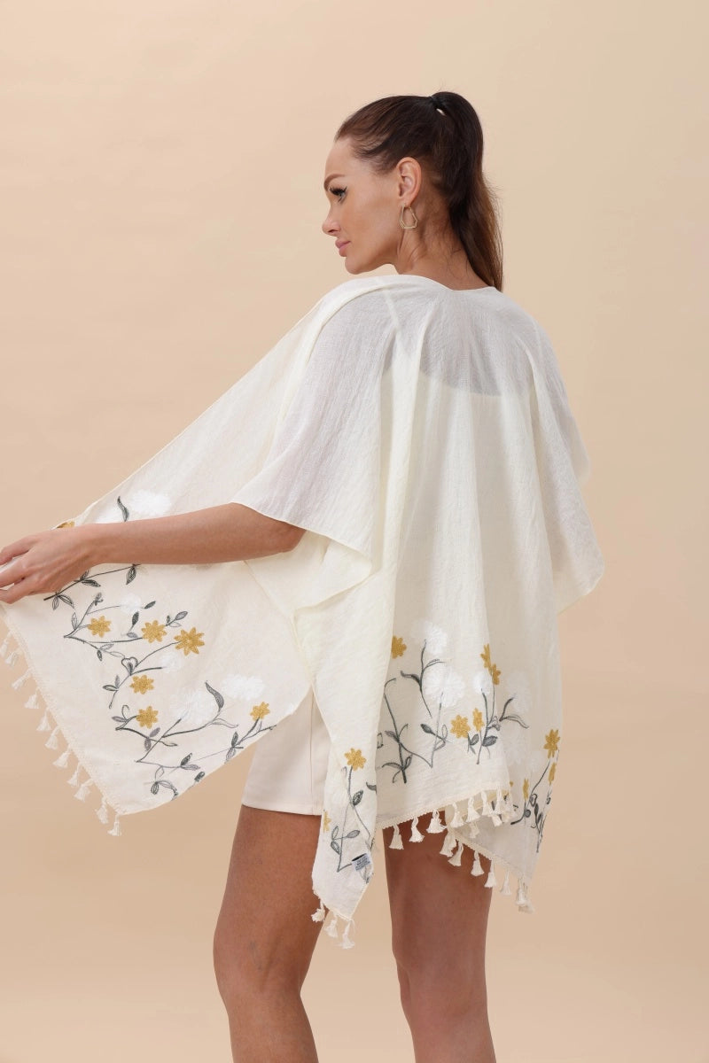 Floral Embroidered Kimono With Tassels