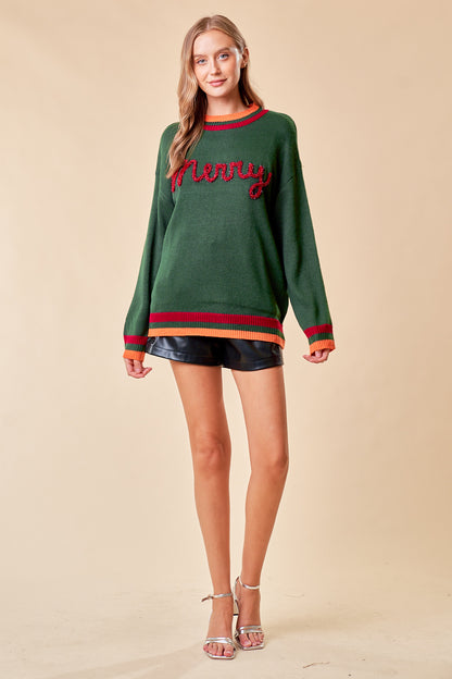 Embroidered 'Merry' Sweater