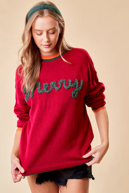 Embroidered 'Merry' Sweater