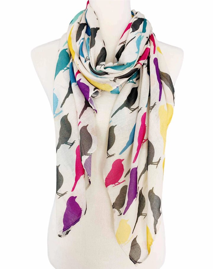 Multi Color Bird Print Scarf