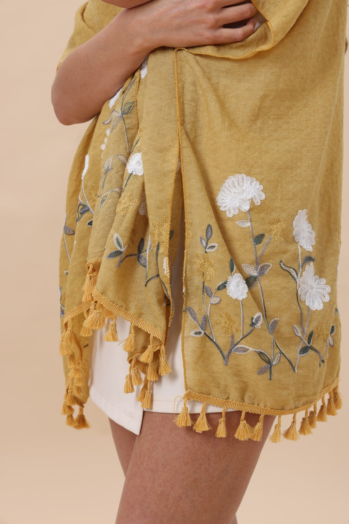 Floral Embroidered Kimono With Tassels