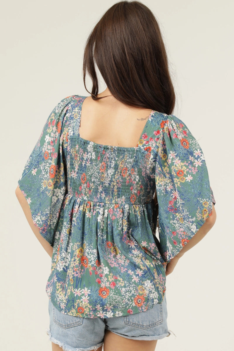 Smocked Floral Top