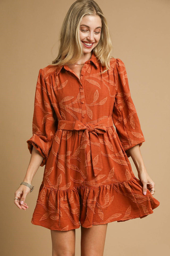 Jacquard Tie Waist Dress