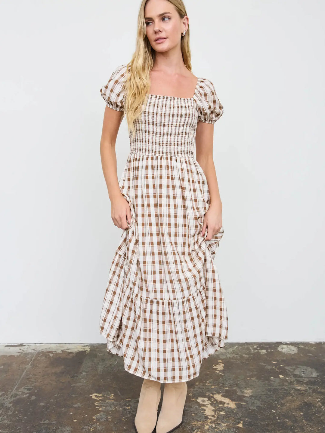 Plaid Puff Sleeve Dress