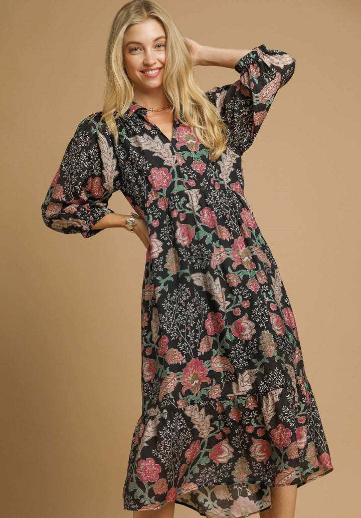 Collared Floral Midi Dress