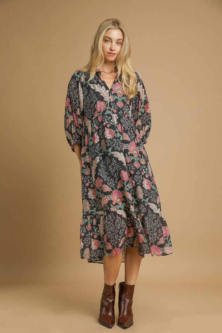 Collared Floral Midi Dress