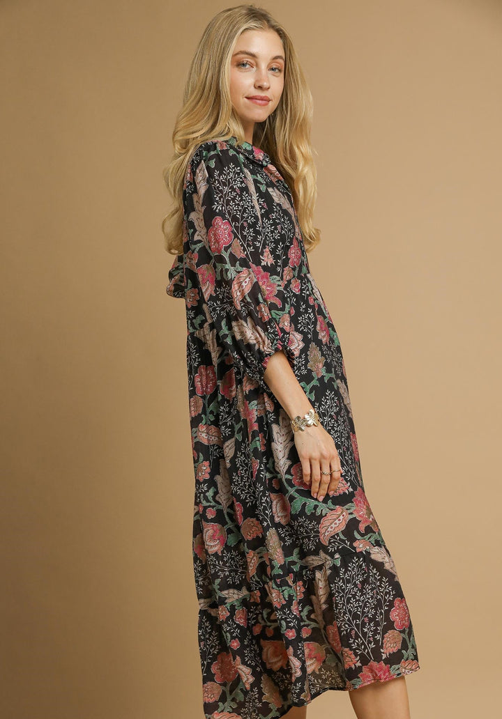 Collared Floral Midi Dress
