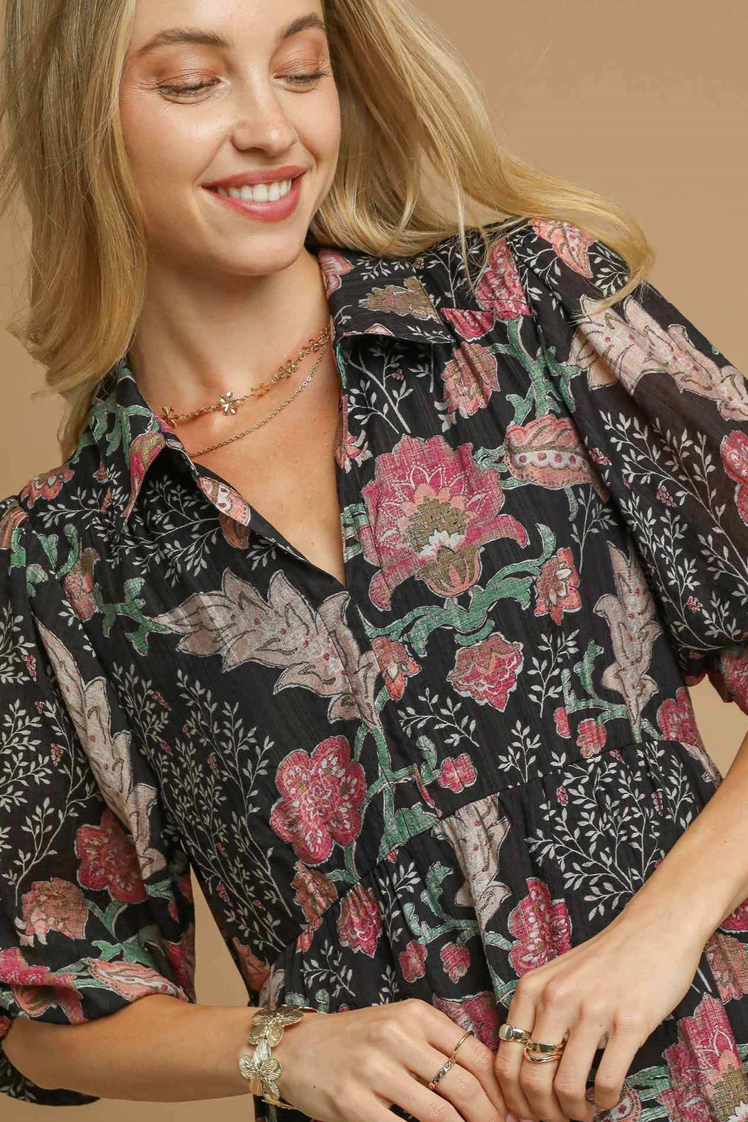 Collared Floral Midi Dress