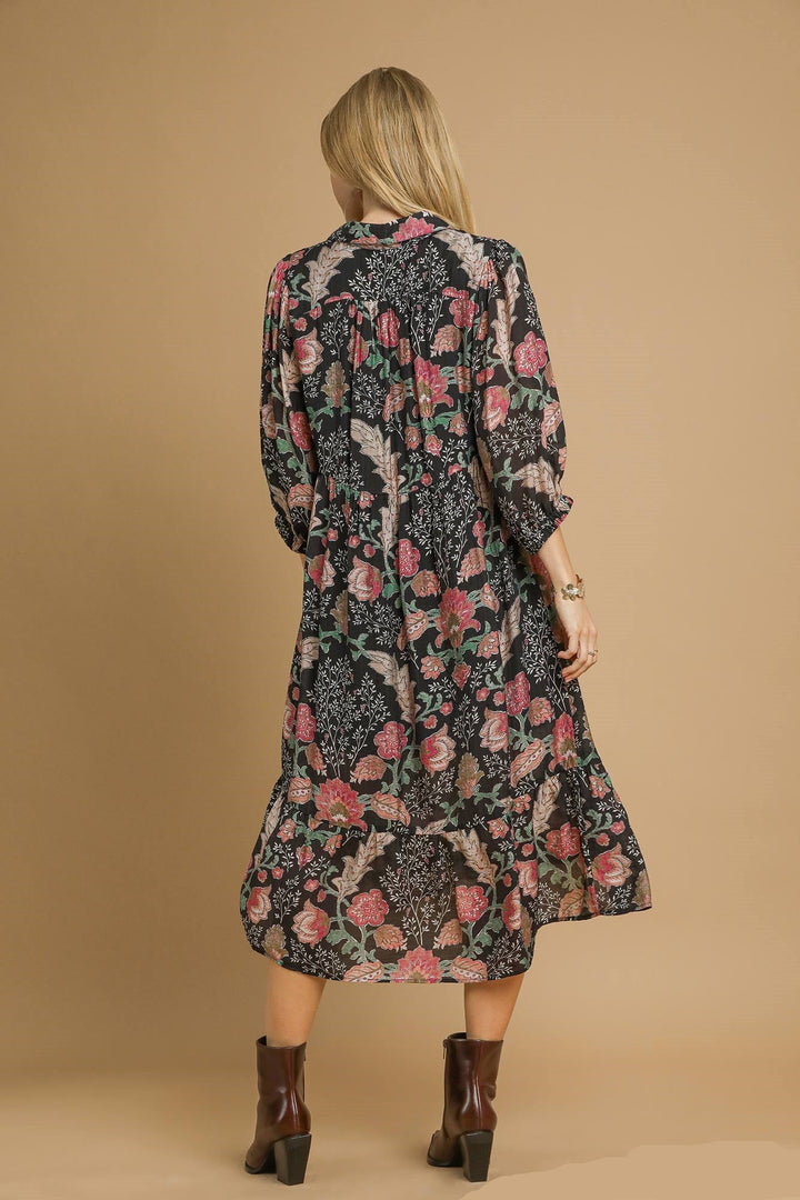 Collared Floral Midi Dress