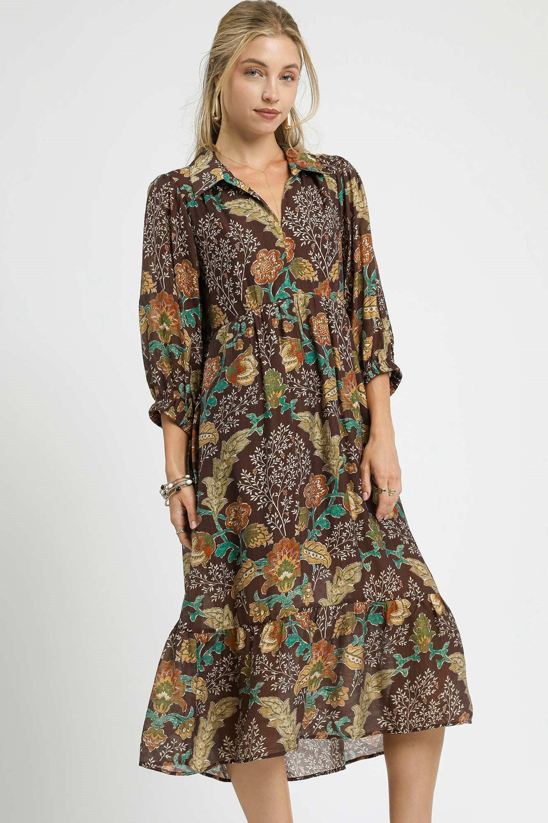 Collared Floral Midi Dress