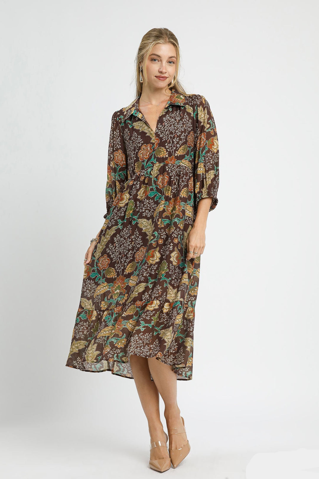 Collared Floral Midi Dress