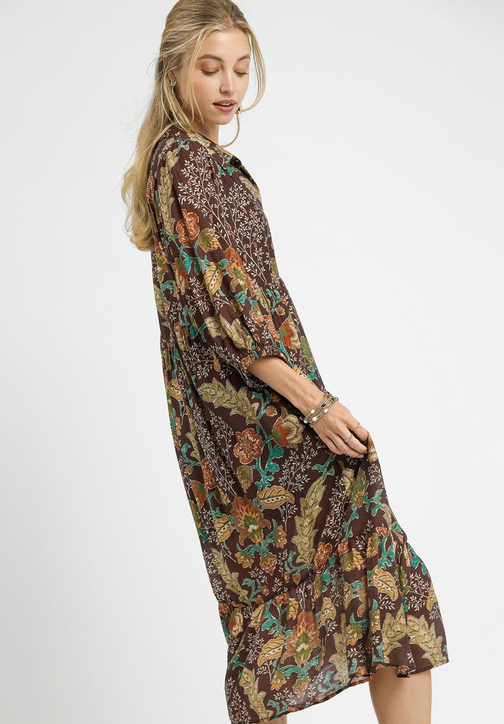 Collared Floral Midi Dress