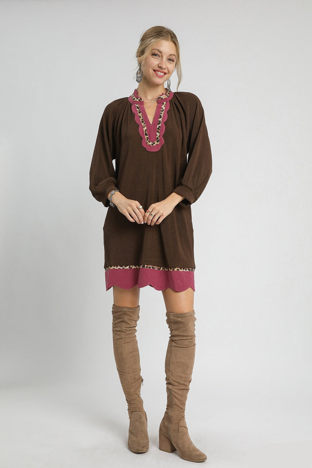 Leopard Trim Tunic Dress