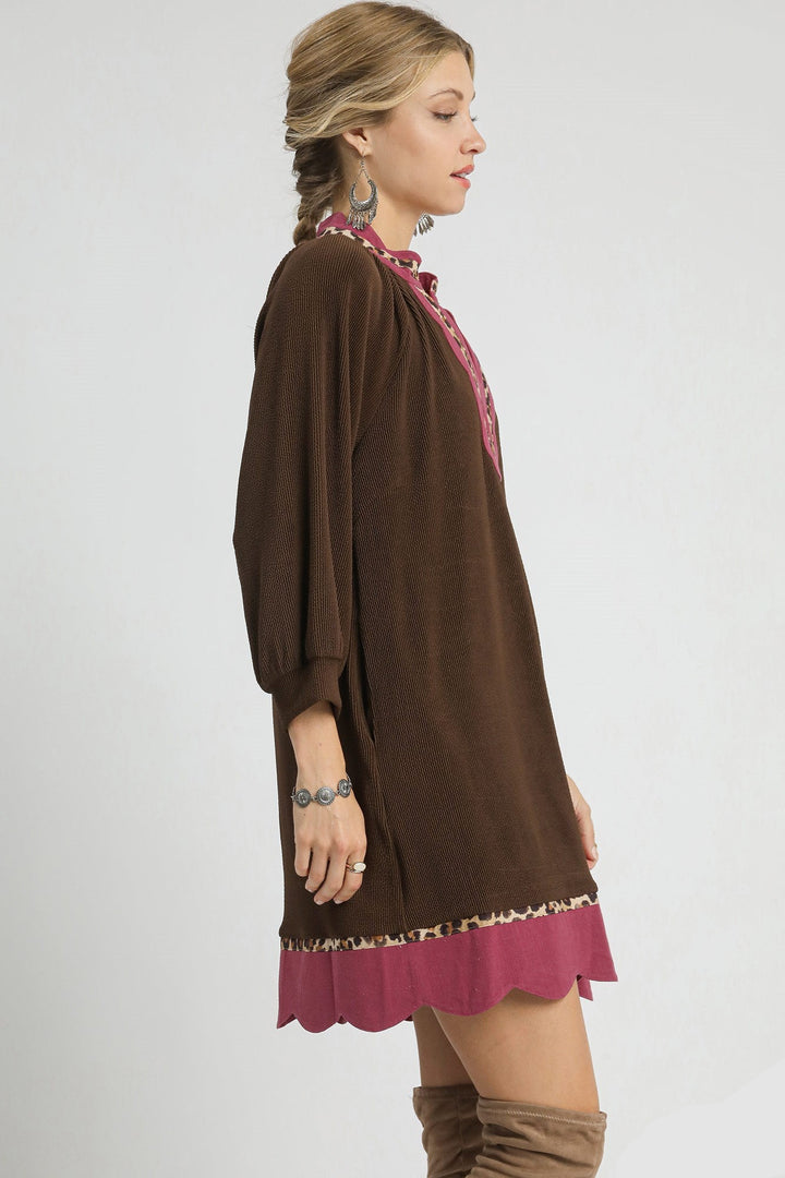 Leopard Trim Tunic Dress