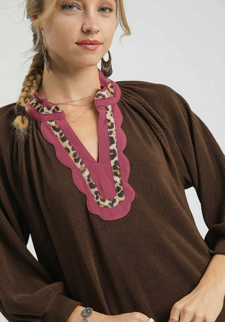 Leopard Trim Tunic Dress