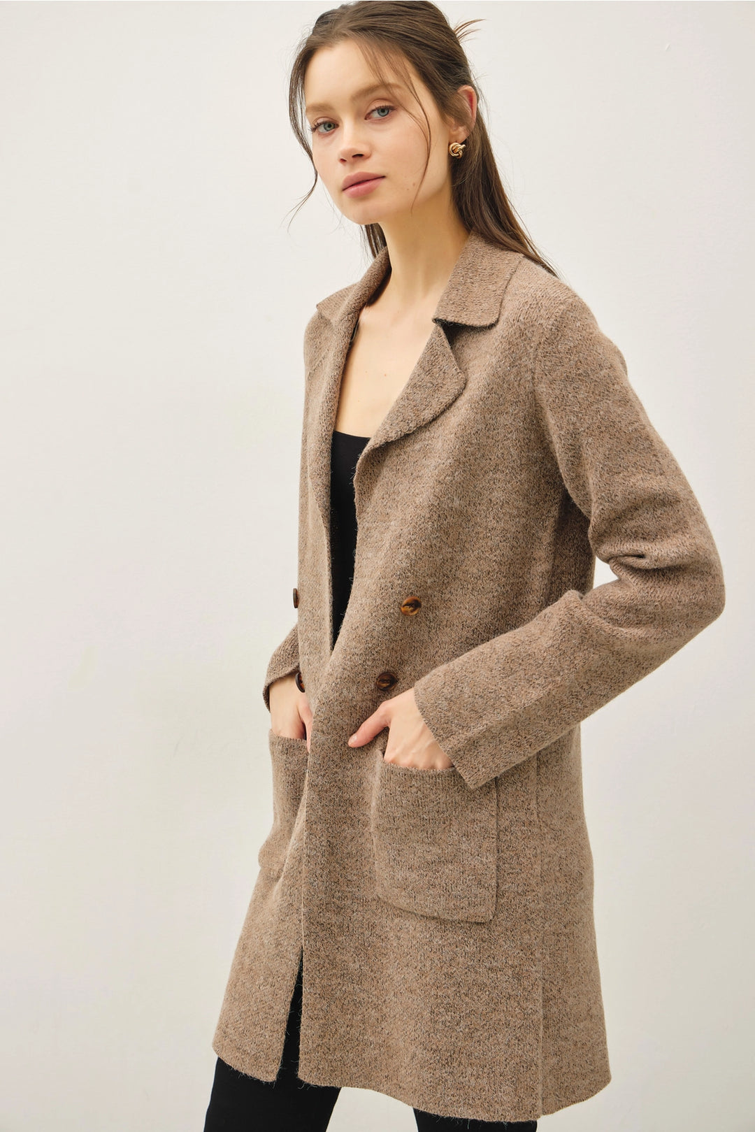 Trench Style Knit Cardigan