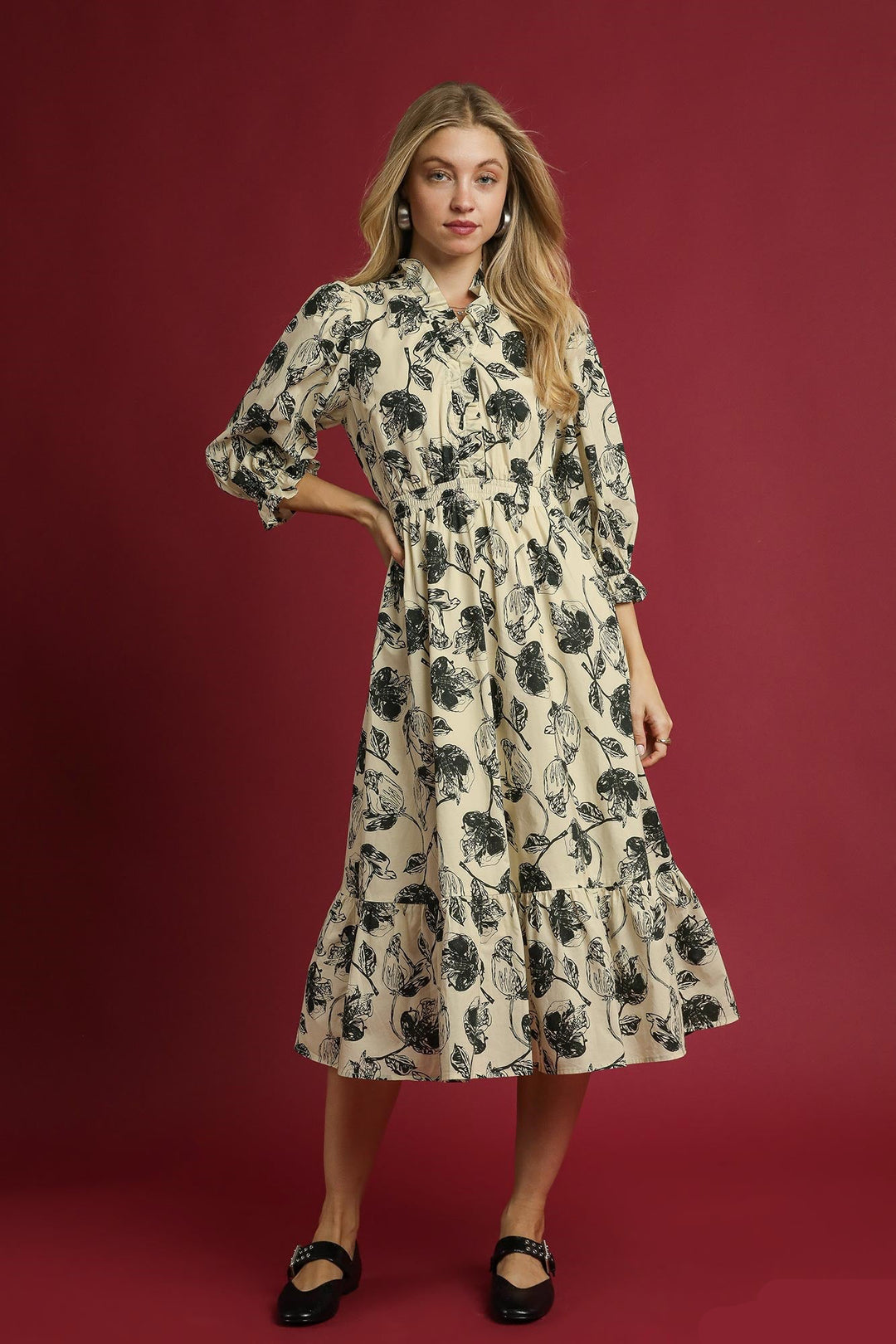 Leaf Print Maxi Dress