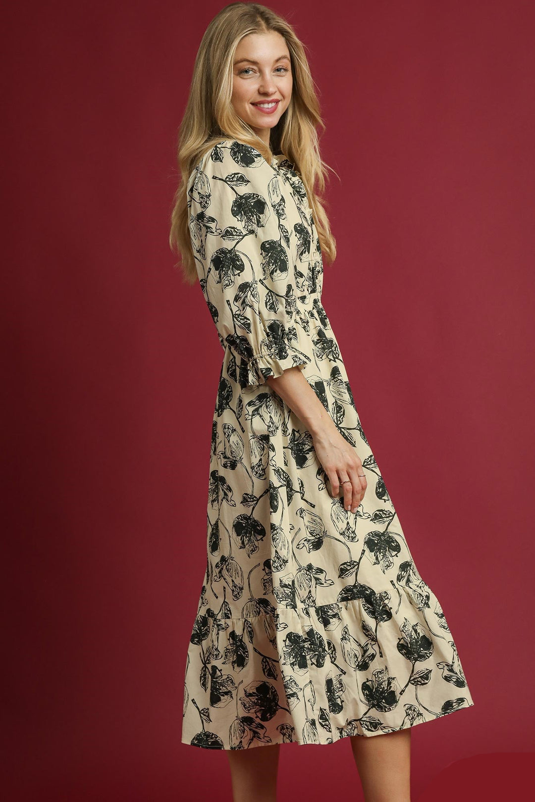 Leaf Print Maxi Dress