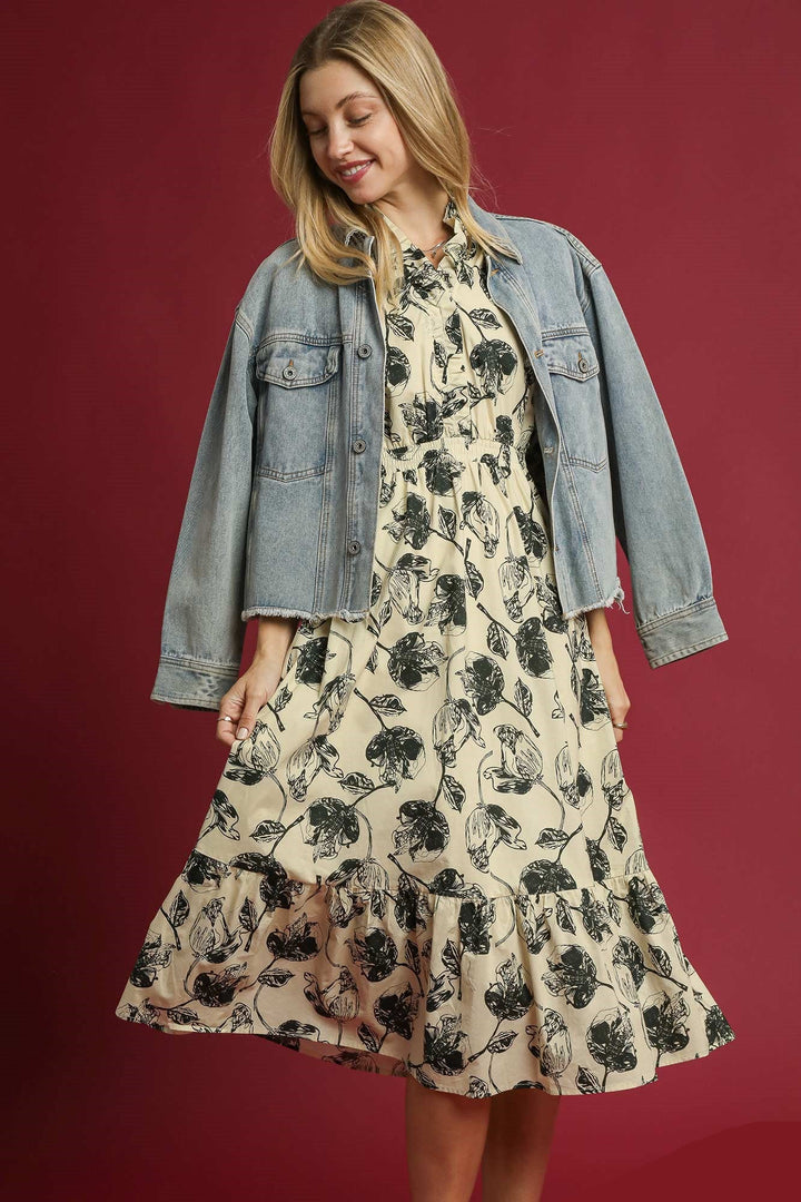 Leaf Print Maxi Dress