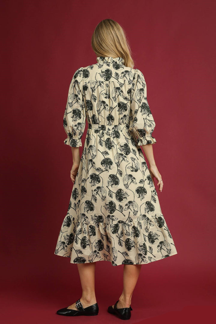 Leaf Print Maxi Dress