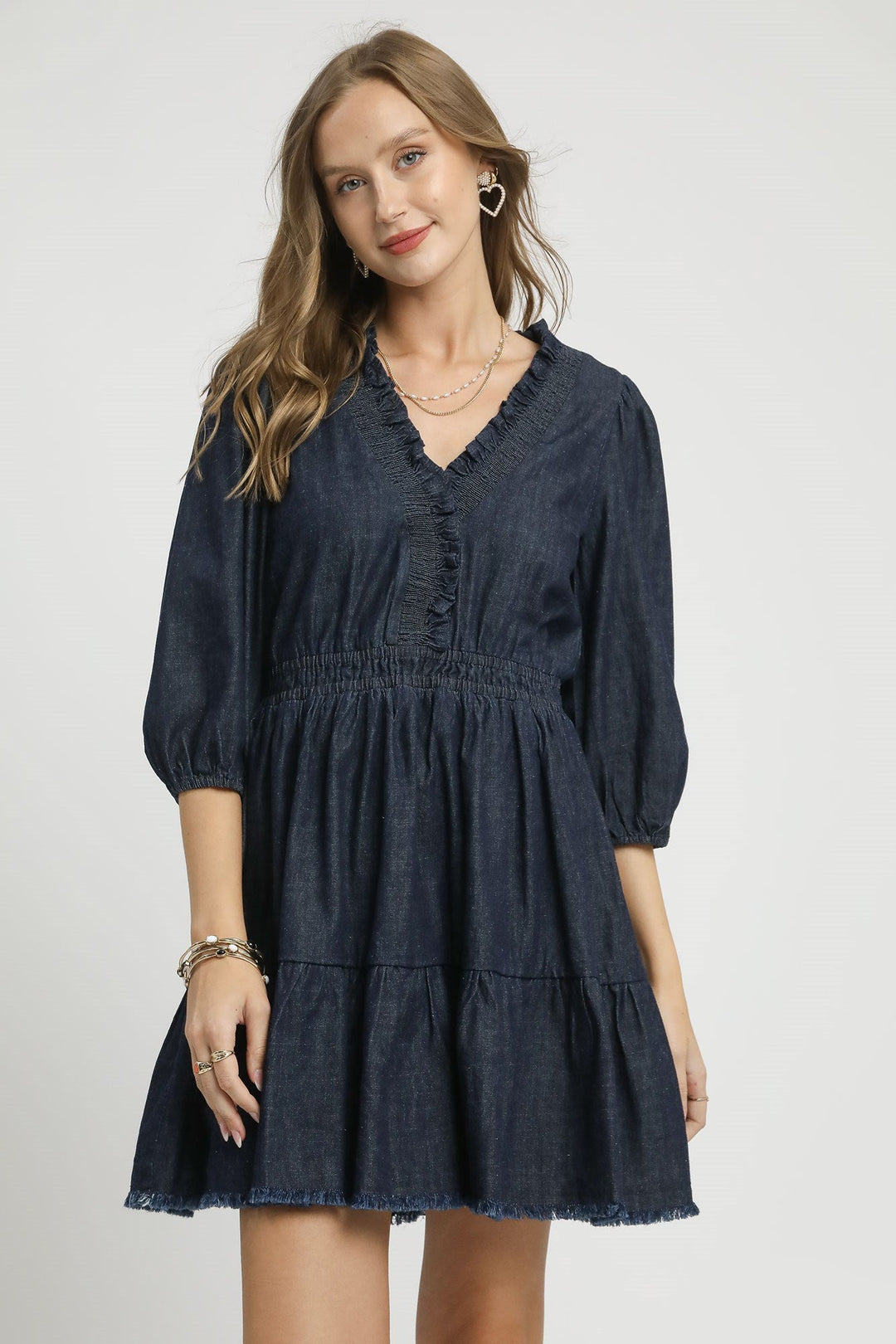 Ruffle Trim Denim Dress