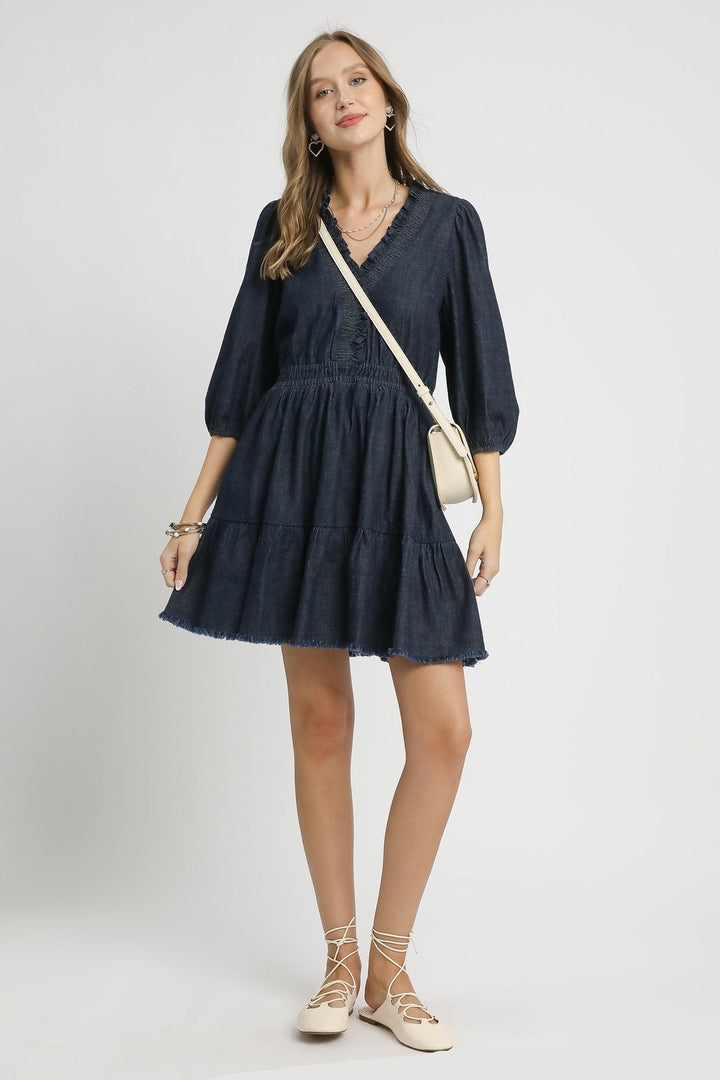 Ruffle Trim Denim Dress