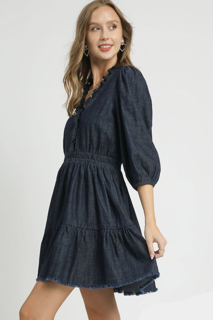 Ruffle Trim Denim Dress