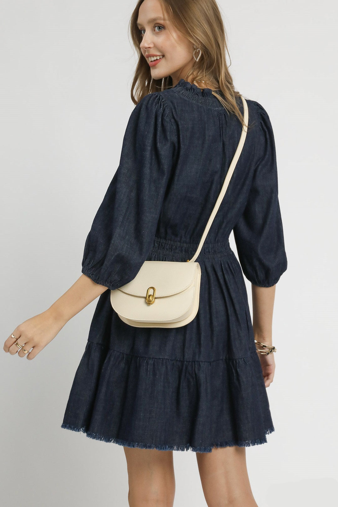 Ruffle Trim Denim Dress