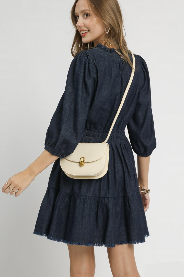 Ruffle Trim Denim Dress