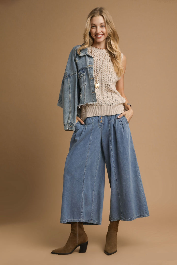 Button Front Denim Culottes