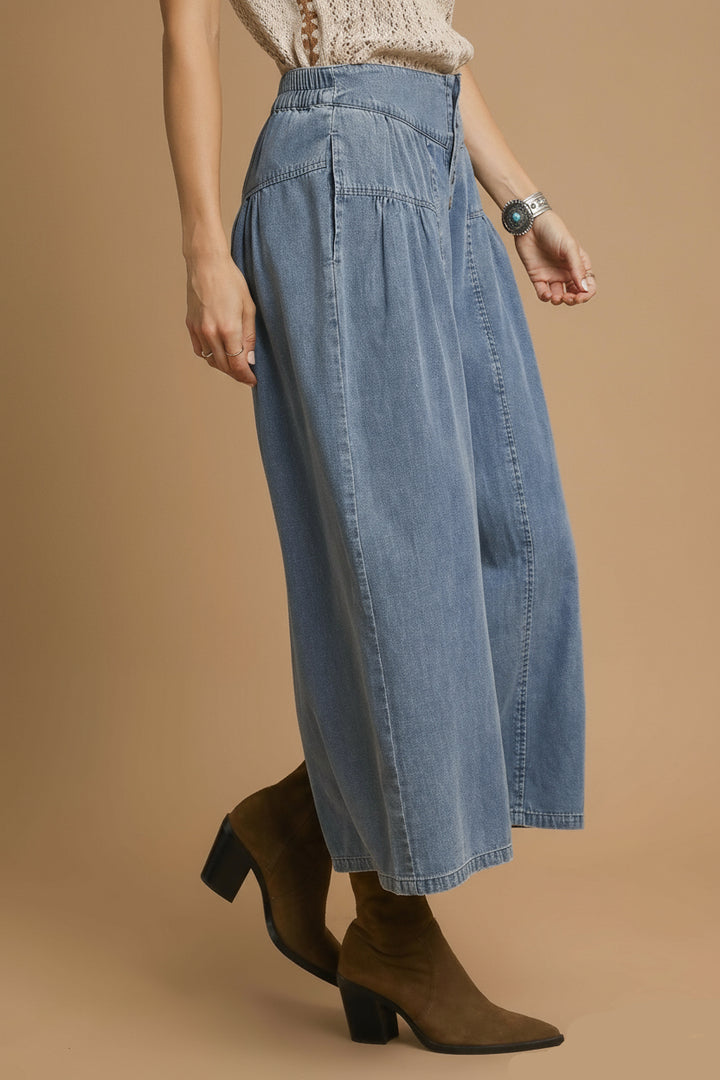 Button Front Denim Culottes
