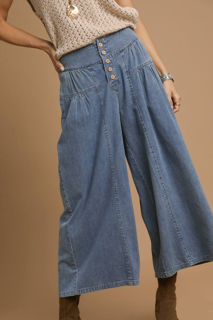 Button Front Denim Culottes