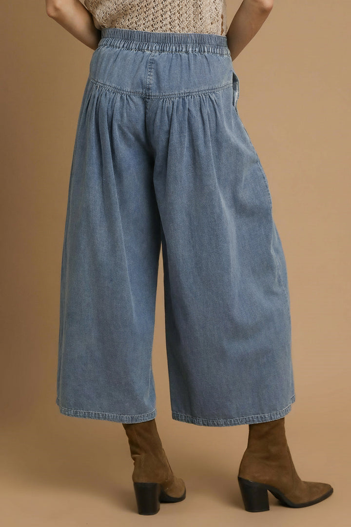 Button Front Denim Culottes