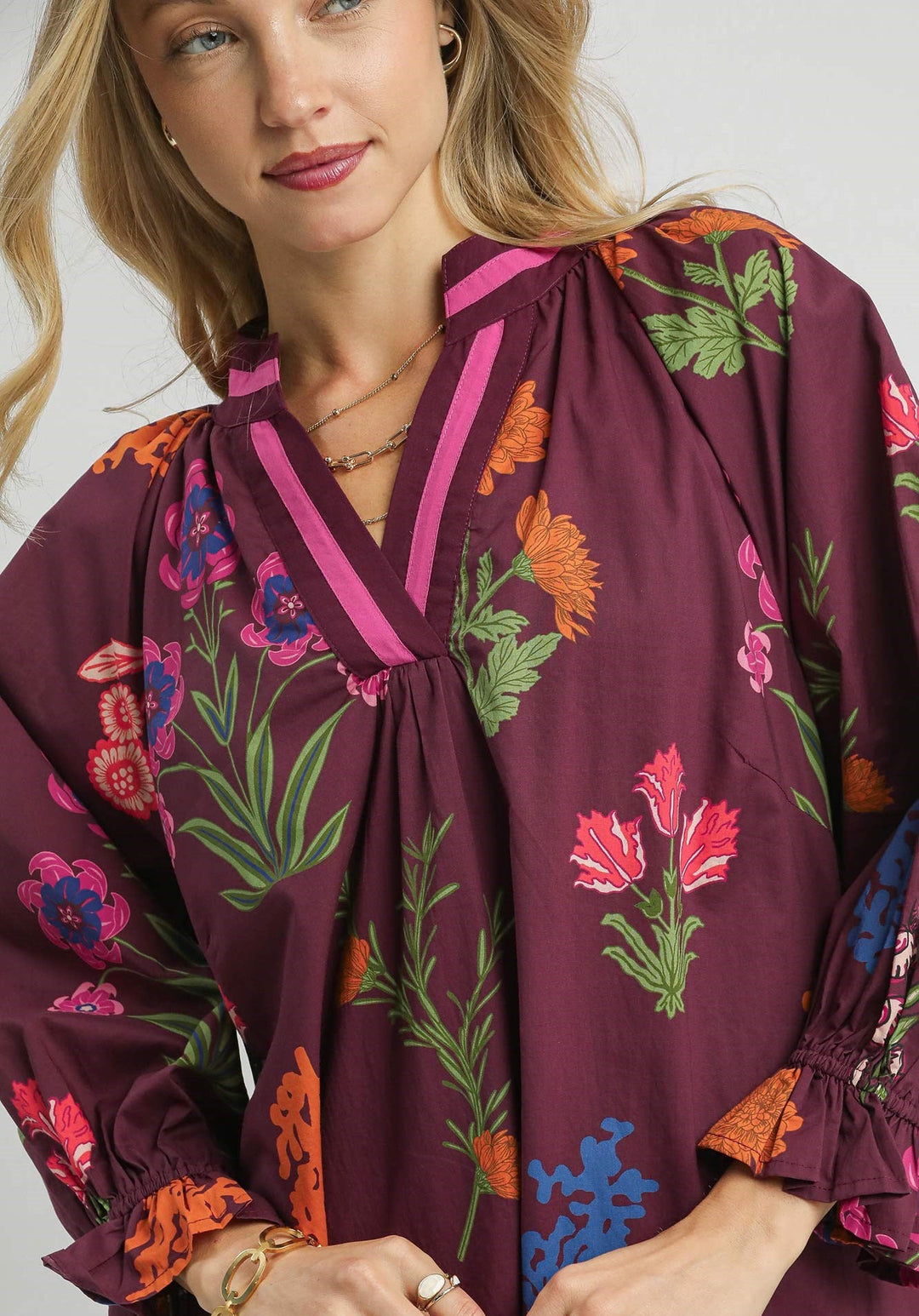 Floral Shift Dress W/ Contrast Trim