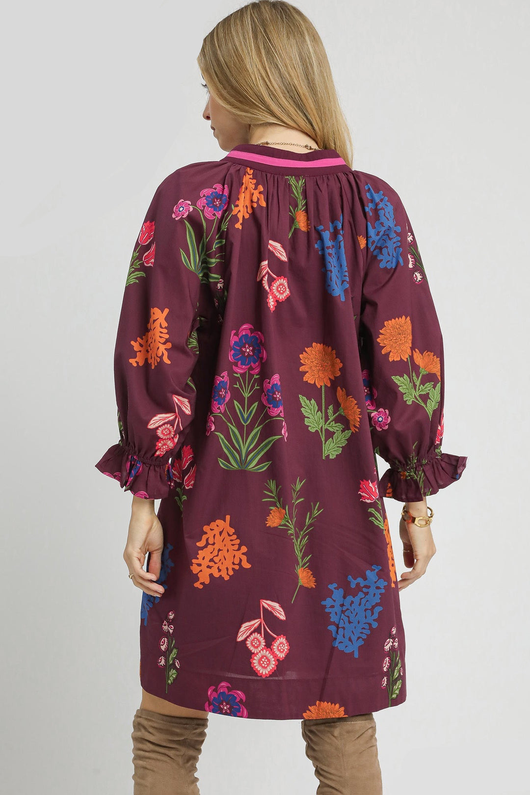 Floral Shift Dress W/ Contrast Trim