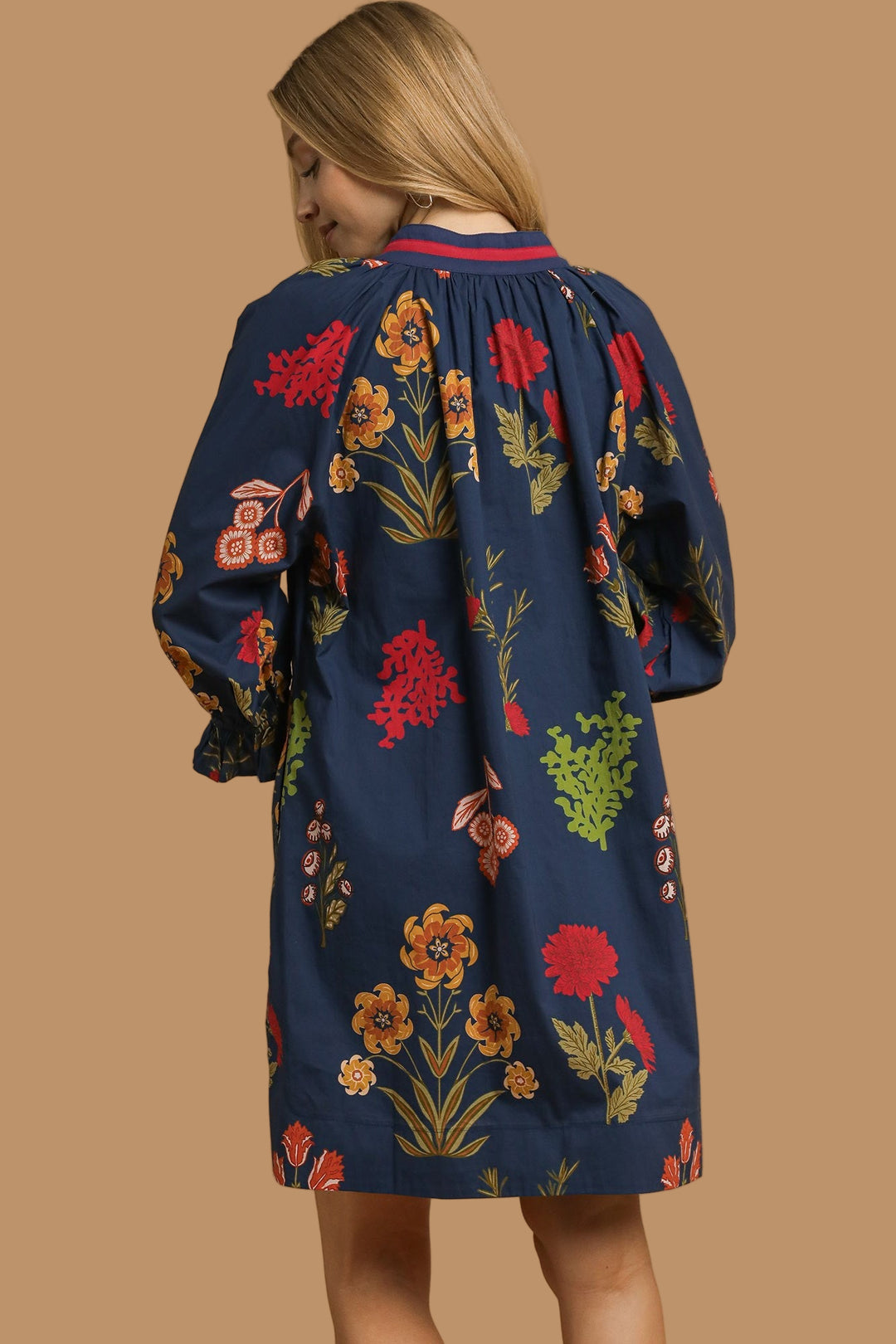 Floral Shift Dress W/ Contrast Trim