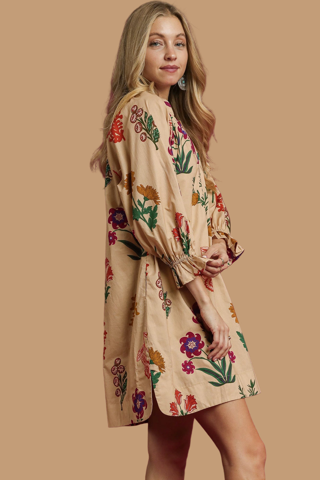 Floral Shift Dress W/ Contrast Trim