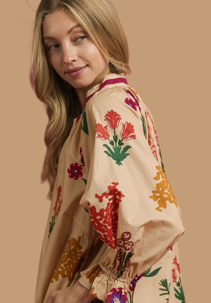 Floral Shift Dress W/ Contrast Trim