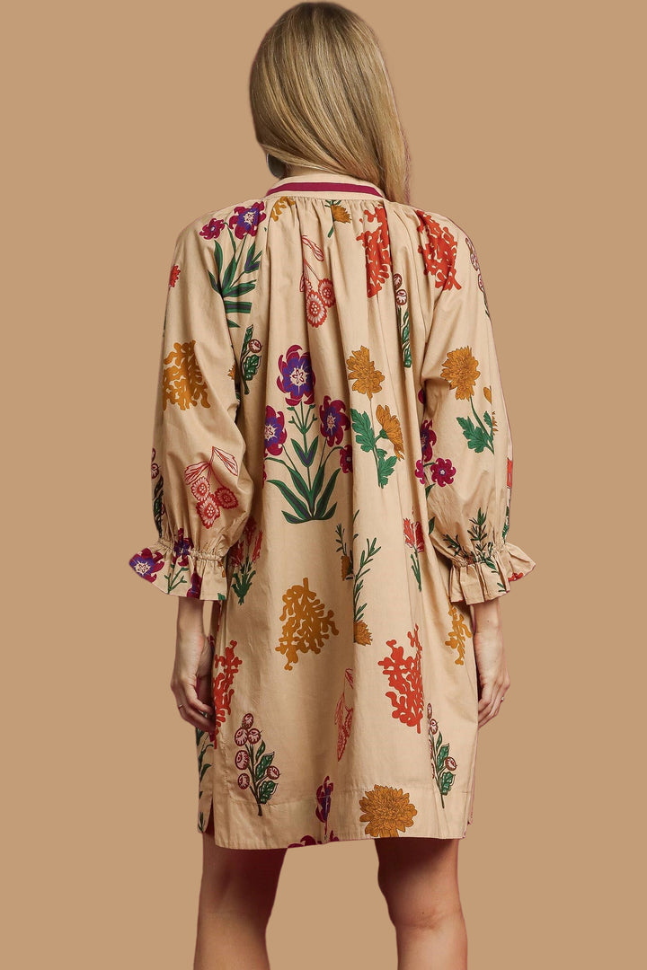 Floral Shift Dress W/ Contrast Trim