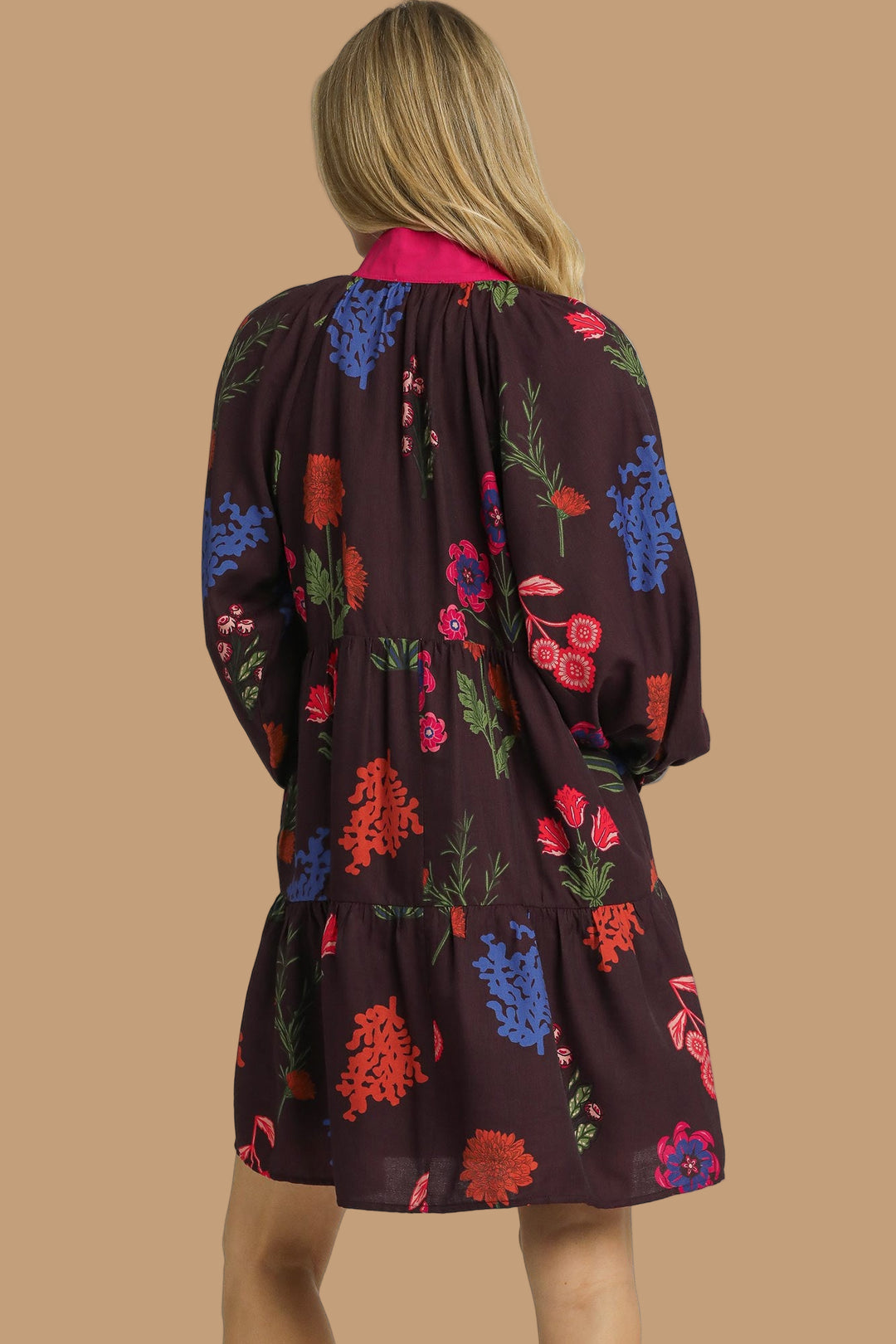 Contrast Trim Floral Mini Dress