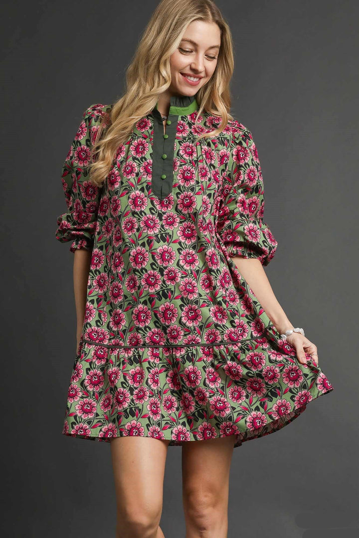 Sage Mix Contrast Trim Dress