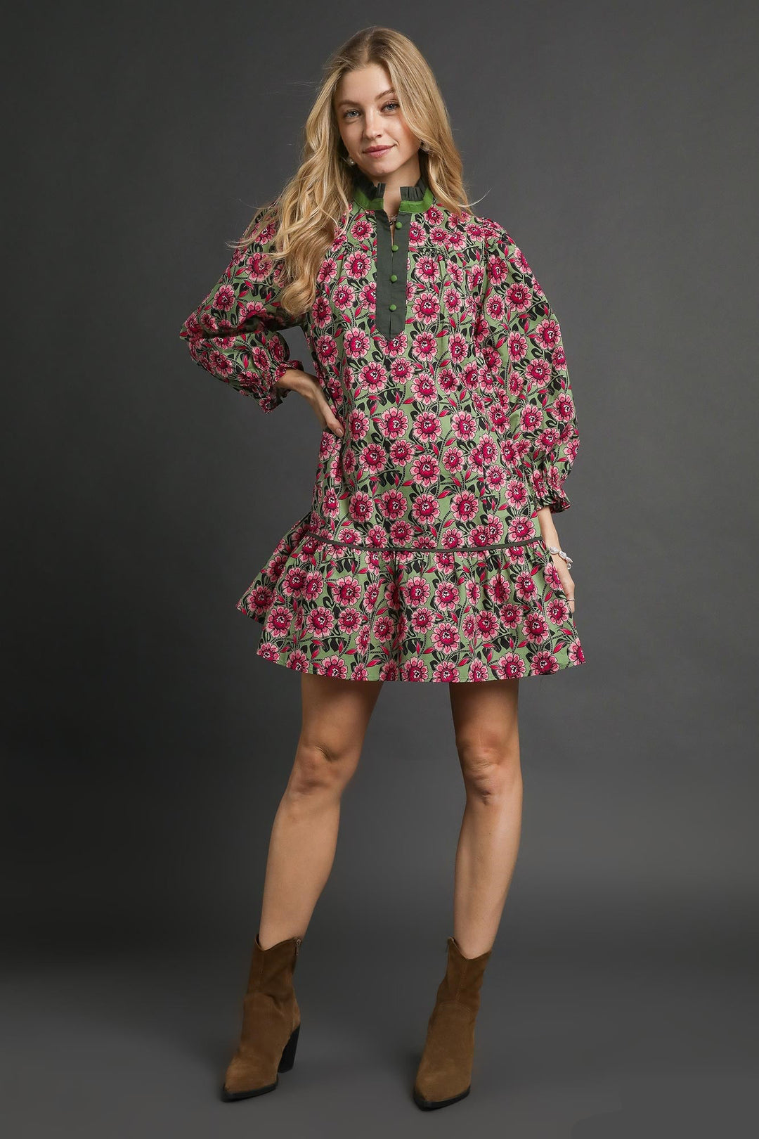 Sage Mix Contrast Trim Dress