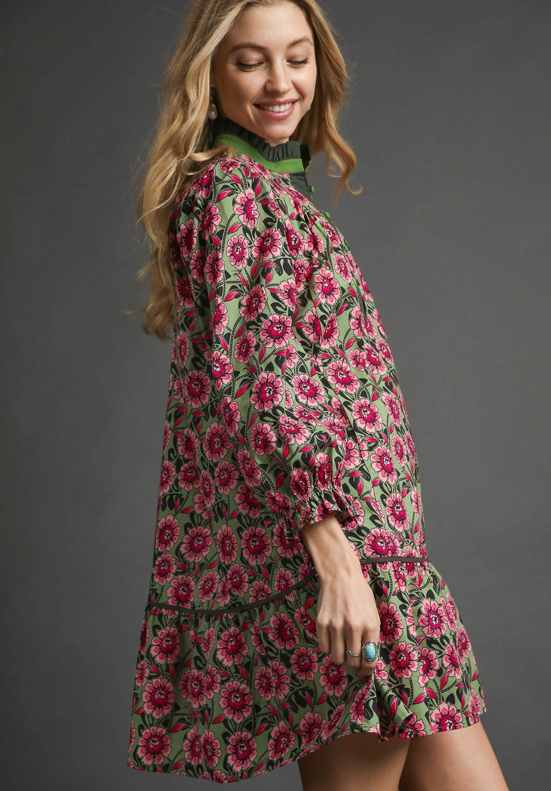Sage Mix Contrast Trim Dress