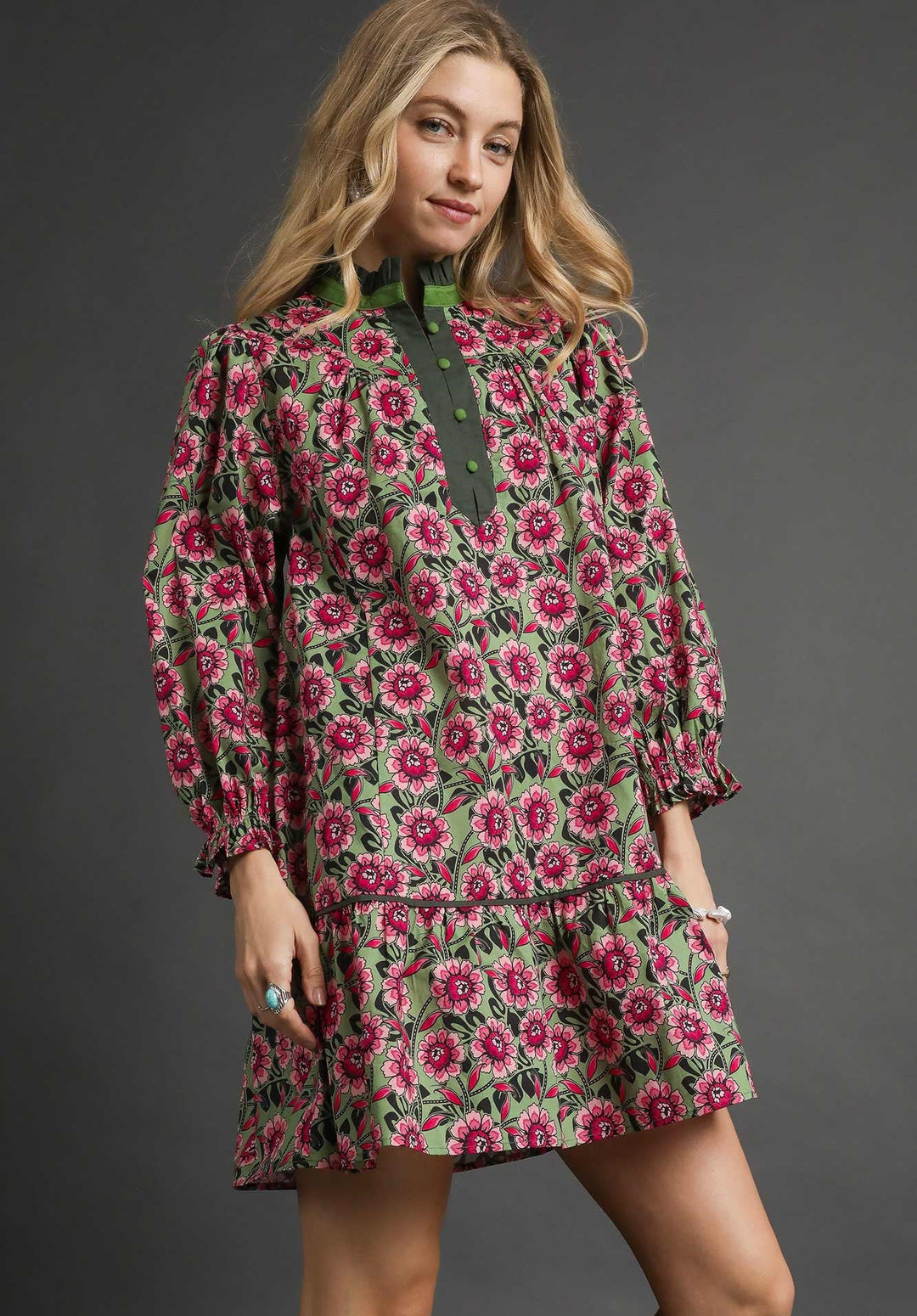 Sage Mix Contrast Trim Dress