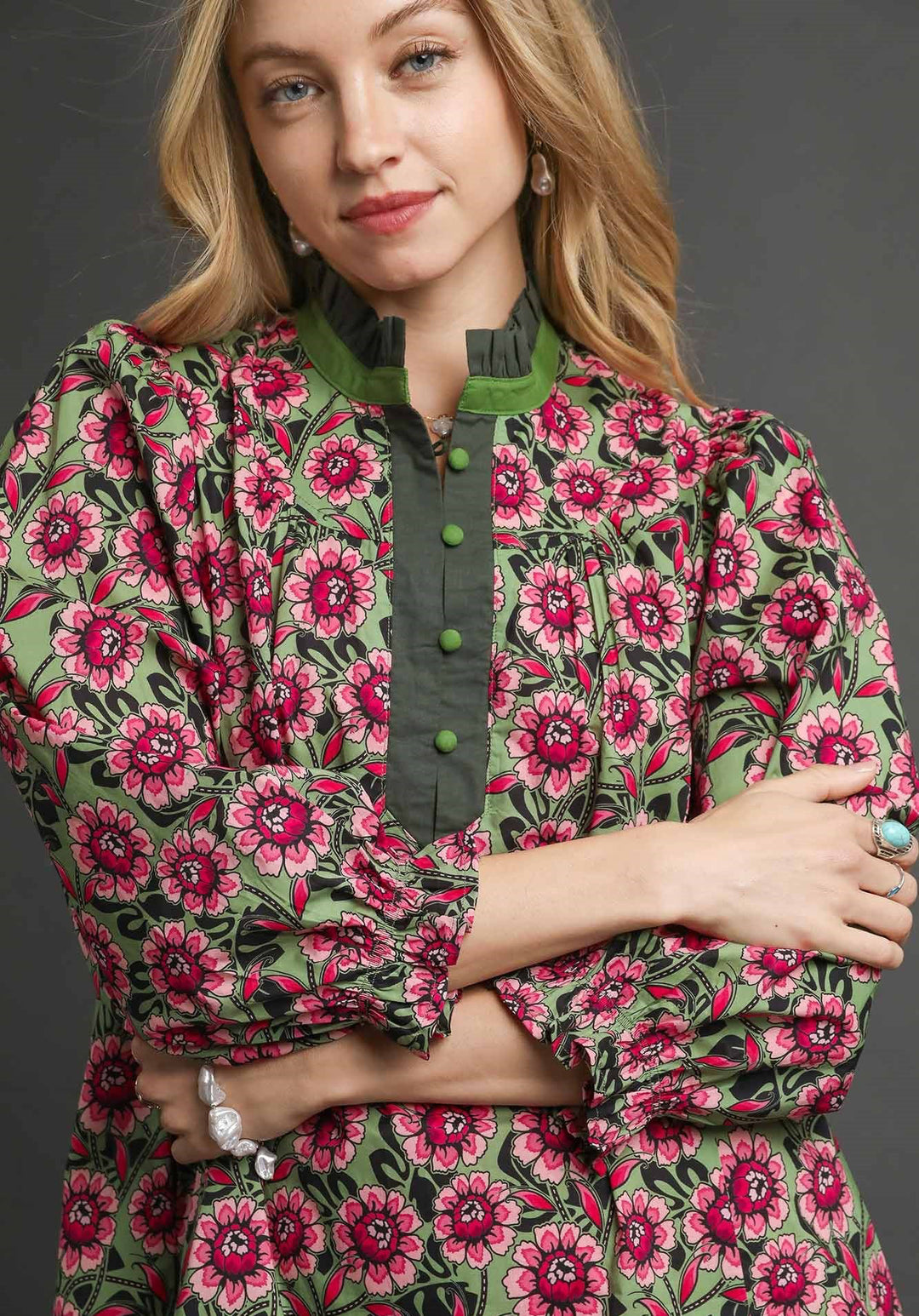 Sage Mix Contrast Trim Dress